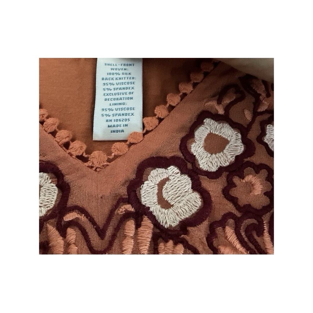 Sundance Sz M Wms Silk Embroidered Orange SS Boho Festival Colorful Lined Top - Picture 5 of 8